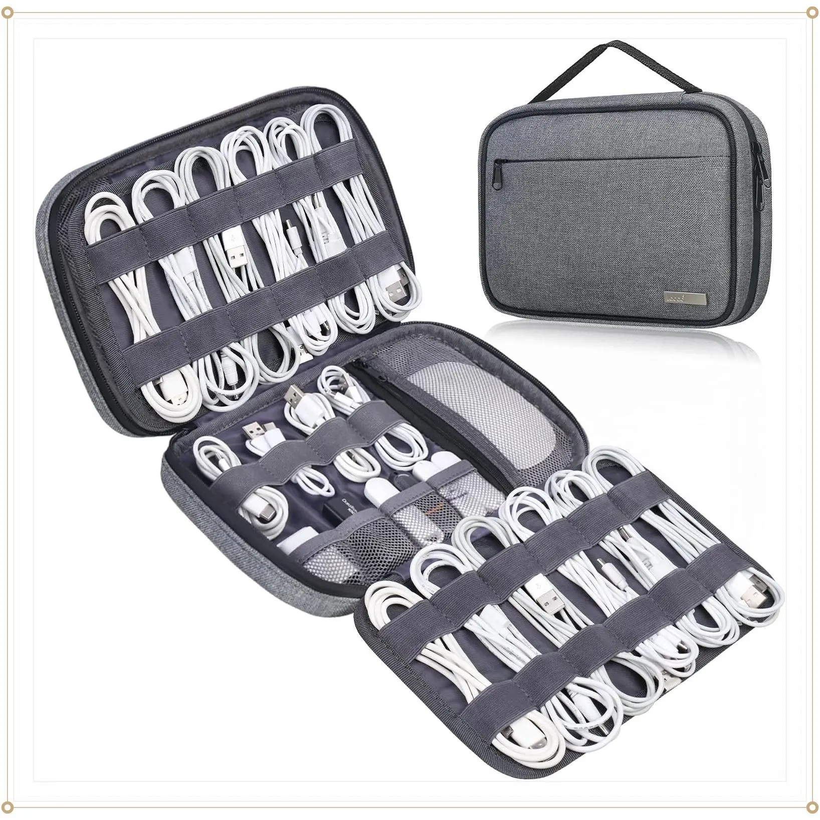 Cord Organizer Travel, Cable Organizer Bag Case, Portable Electronics Organizer travel Case, 6 Layer Large Capacity Charging Cords Storage organizer for Cables, SD Card, Travel Essentials, GrayGift