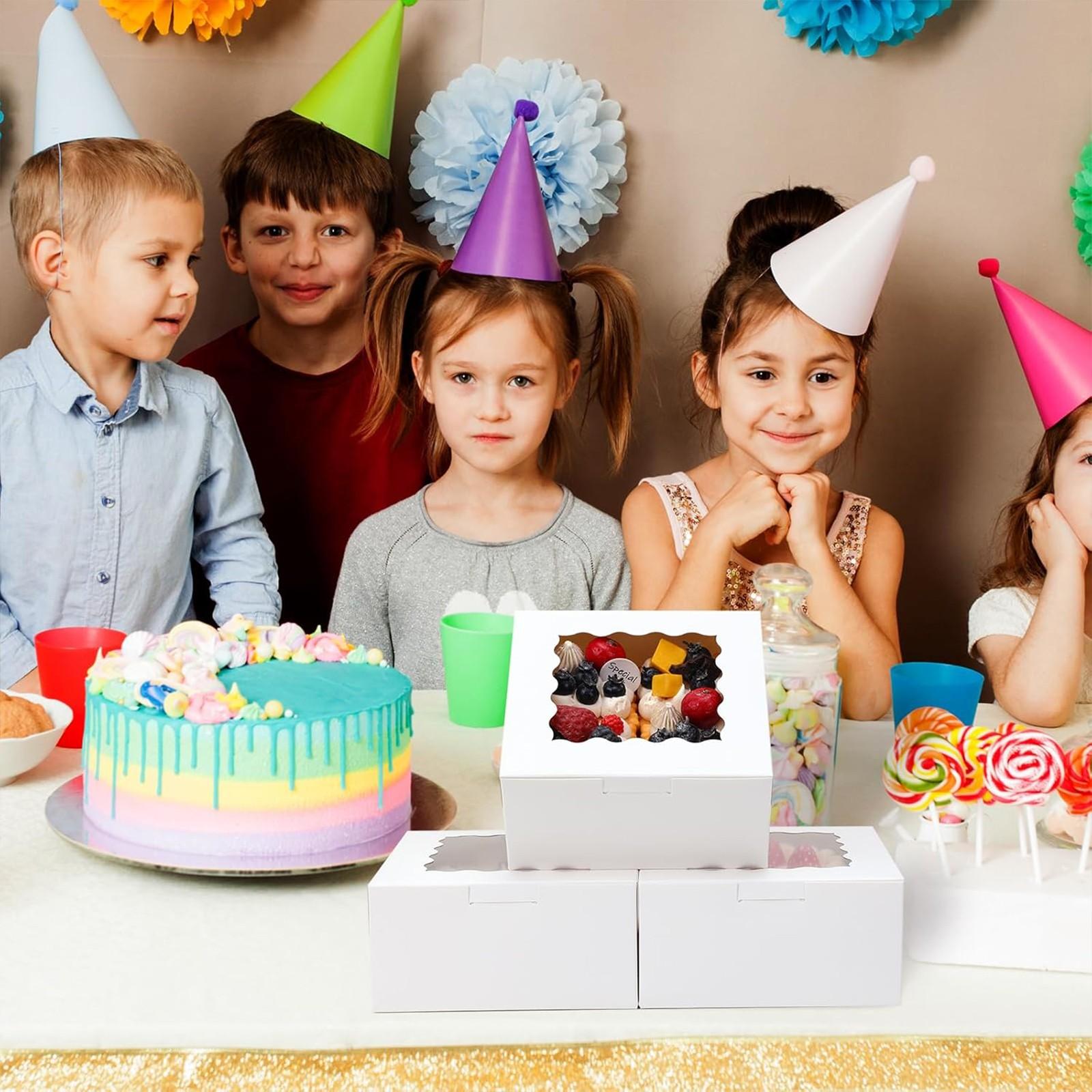 White Gift Cookie Boxes, 3.39'x3.39'x2.48' Bakery Boxes with Window, for Mini Cake Treat Dessert Pastry Donuts Macaroon Strawberries Chocolate Candy