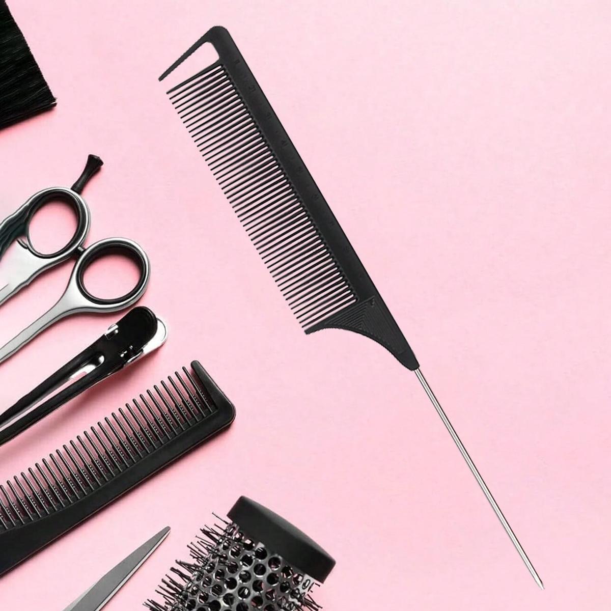 Professional Hair Comb with Scale, Stainless Steel Fine Teeth, Anti-Static, Ideal for Salons and Home Use, Sharp Tail Design