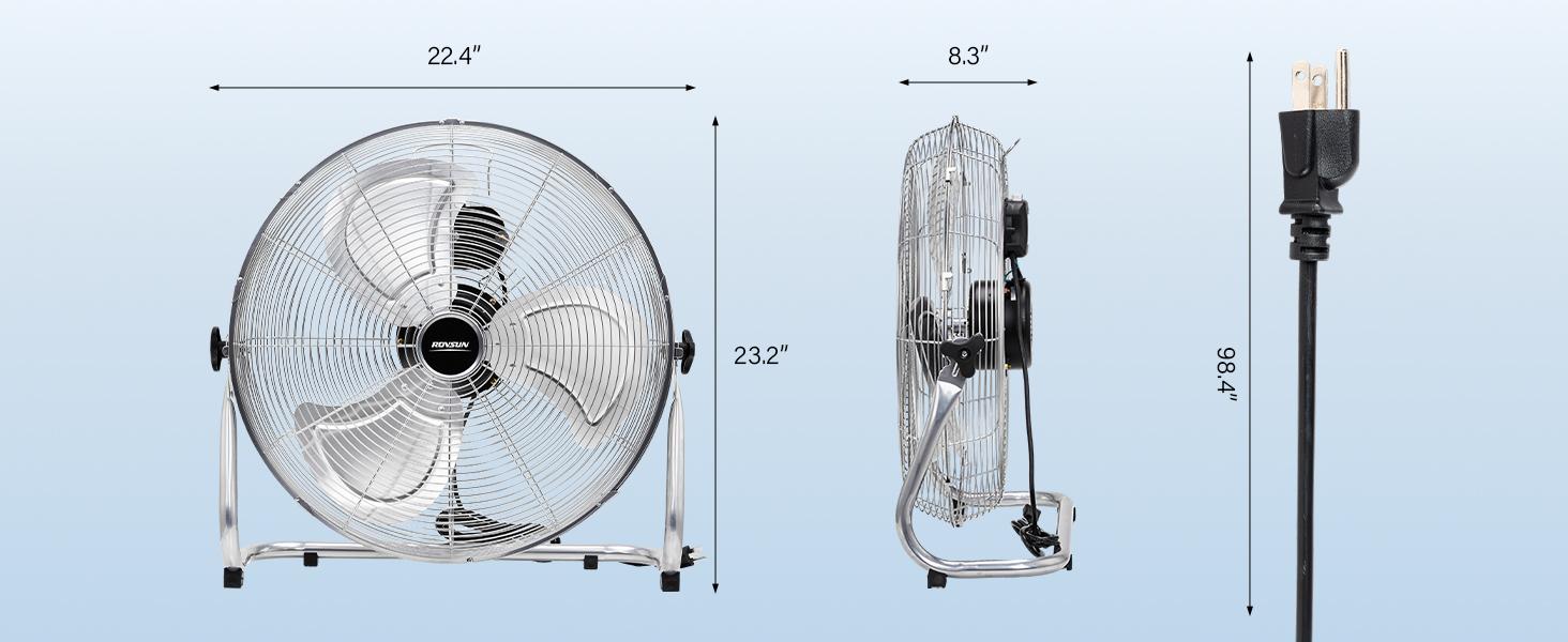 ROVSUN 20'' Floor Fans, High Velocity Heavy Duty Metal Industrial Floor Fan for Commercial & Residential, High Power Fan with Adjustable Tilt, Metal Box Fan for Garage, Gym, Bedroom, Shop, UL Listed