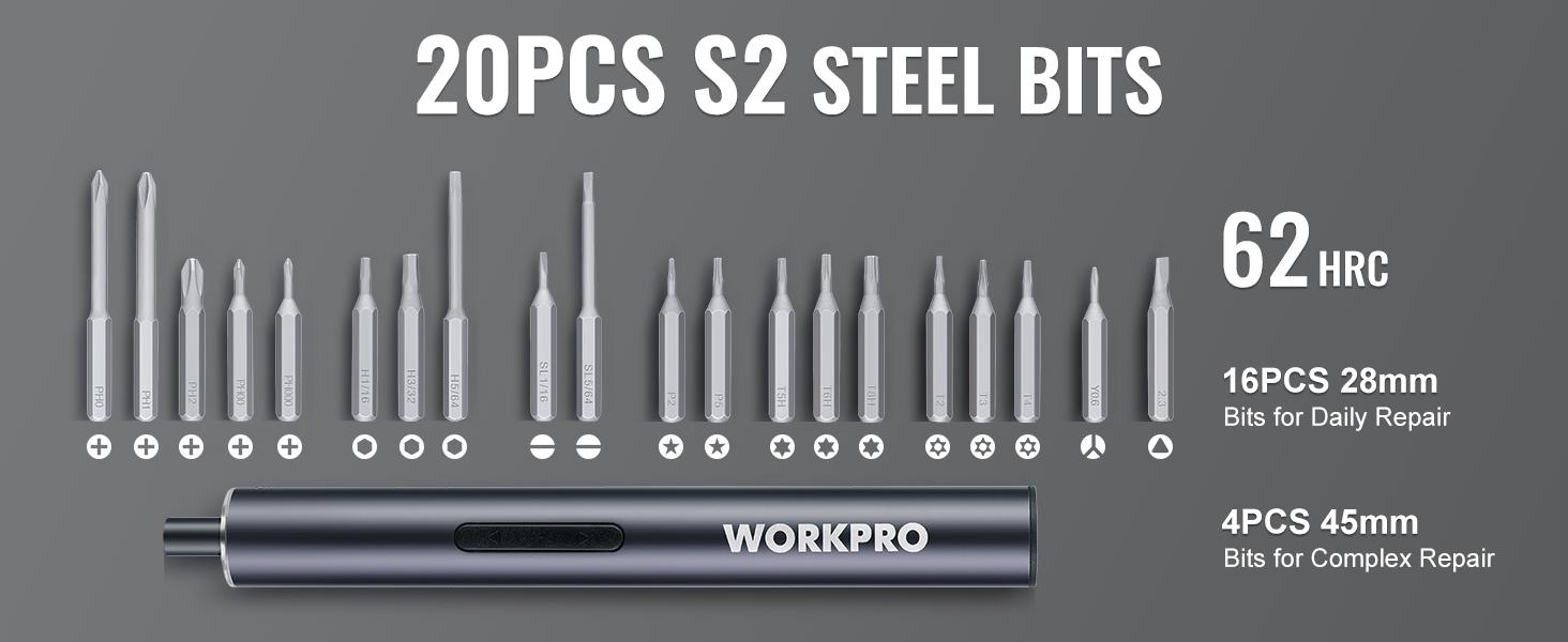 #backtoschool WORKPRO Mini Electric Screwdriver, 20 in 1 Electric Precision Screwdriver with Magnetizer and S2 Steel Bits, Max 4.0V Magnetic Rechargeable Cordless Screwdriver Kit for Phone, Camera, Laptop