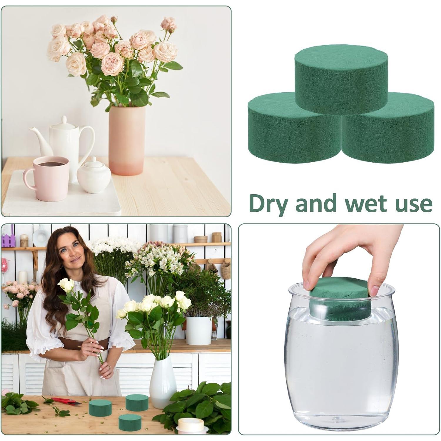 Green Floral  Blocks 9 count Round Flower  Blocks Wet and Dry Foams  Arrangements 3.1"x 1.5" Wet Dry Florals Foams for Flower Box Florist  Wedding Birthdays Decoration