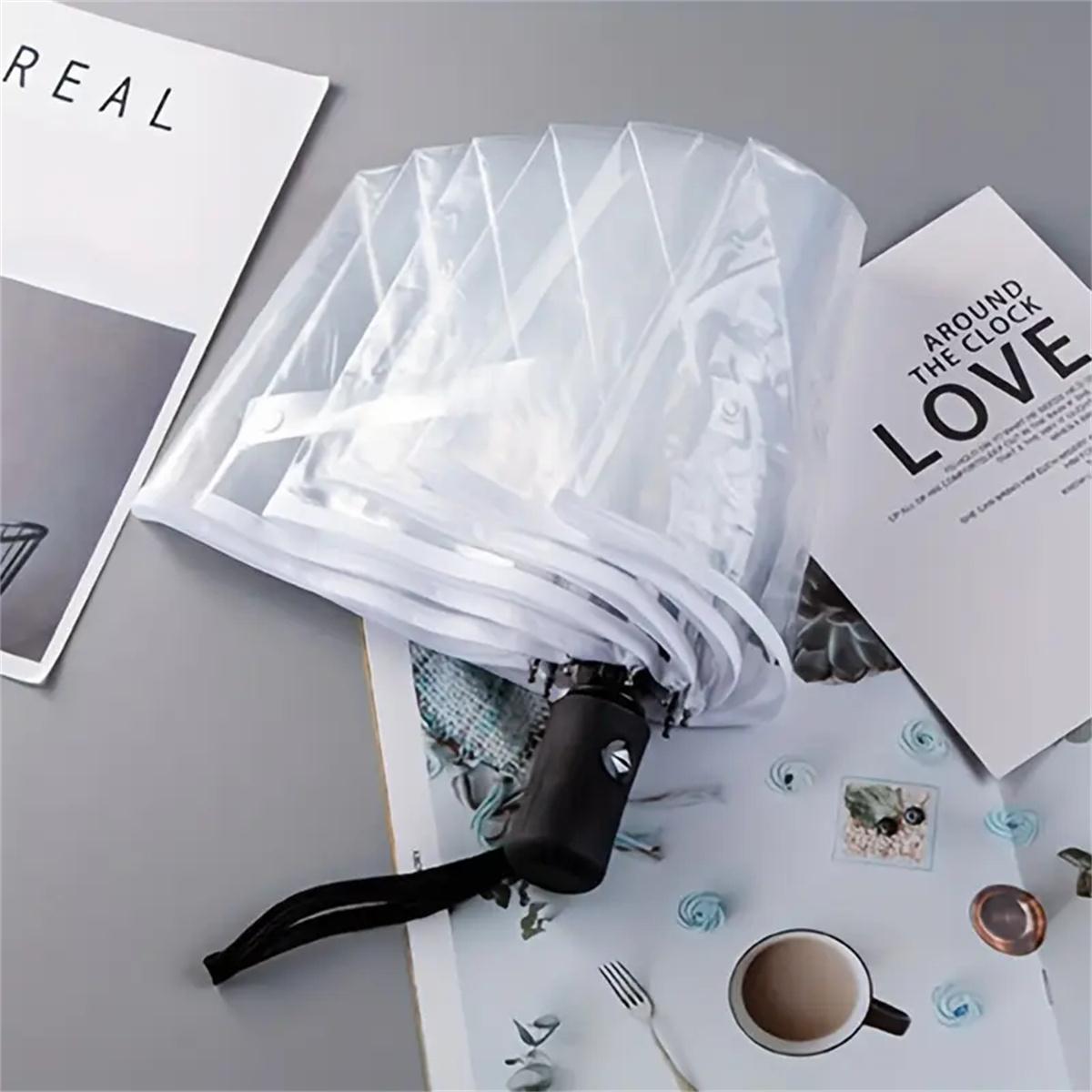Automatic Transparent Umbrella, Durable Compact Design, Portable Lightweight Travel Accessory, Ideal for Daily Use, Foldable Automatic Umbrella, Rainproof Umbrella