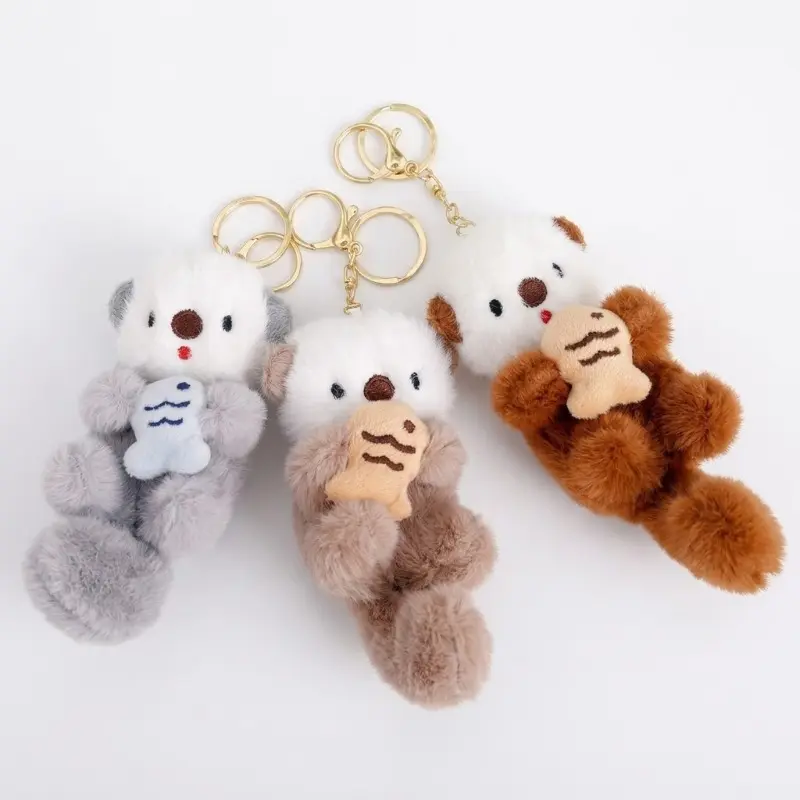 3pcs Adorable Otter Plush Toy Keychain - Aesthetic Animal Pendant Charm, Keychain Accessories, Soft Stuffed Doll Accessory, Kids' Birthday Gift, Aesthetic Keychain