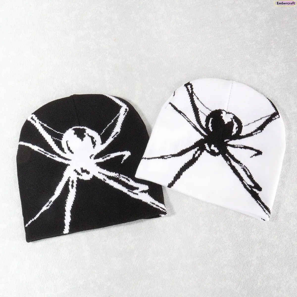 Unisex Cute Gothic Spider Pattern Graphic Beanie - Jacquard Knit Winter Cap, Soft Stretchy Fabric for Cozy Warmth, One Size Fits All, Gothic Look