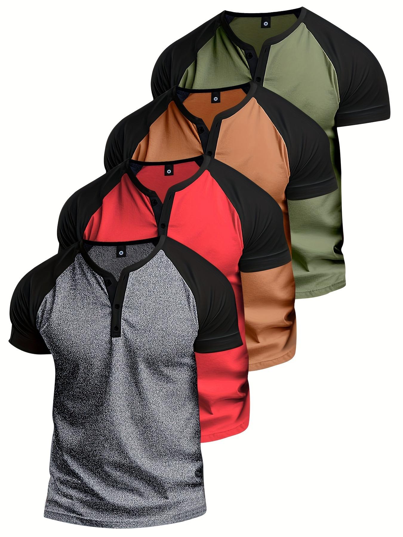 Men's Colorblock Raglan Sleeve Polo Shirt, Regular Fit Casual Streetwear Short Sleeve Round Neck Top, Men's Clothes for Daily Wear, Mens Clothing