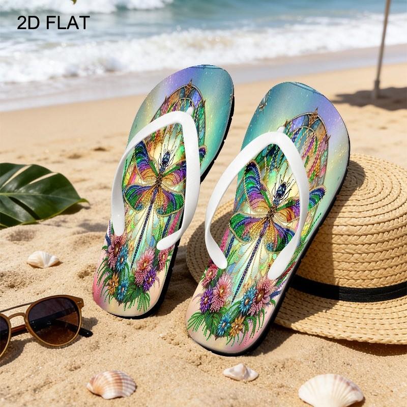 Women'S Fashion Flip Flops, Dragonfly And Floral Jeweled Design, Multiple Colors And Sizes Available, Comfortable for Daily Wear, Stylish Summer Sandals with Intricate Gem-Like Details, Trendy Ladies' Beach And Casual Shoes, Women Shoes