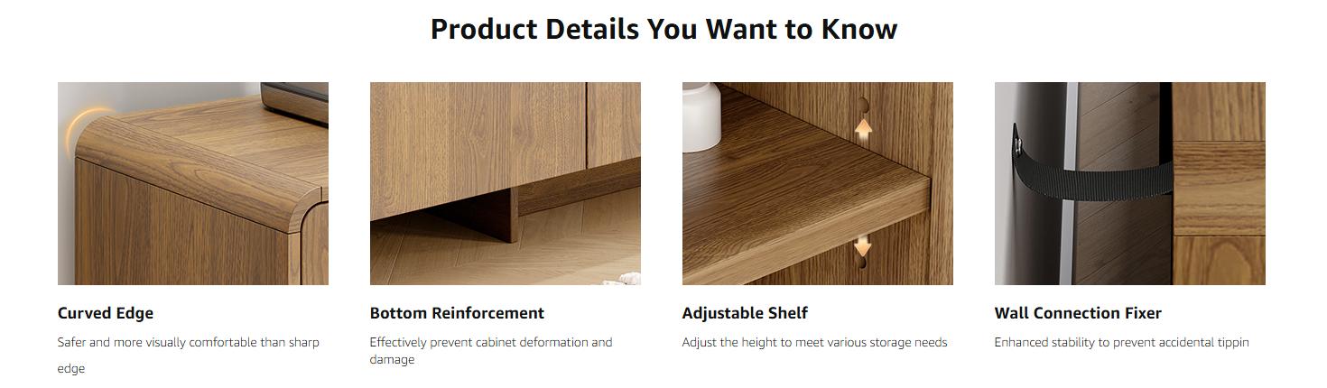 【SPOTLIGHT DAY】ONBRILL Gorgeous 31.5"/60" Sideboard Buffet Cabinet with Storage, Curved Design Modern INS Coffee Bar Cabinet with Doors, Farmhouse Storage Cabinet with Adjustable Shelves for Living Room Kitchen Hallway,Bedroom Furniture