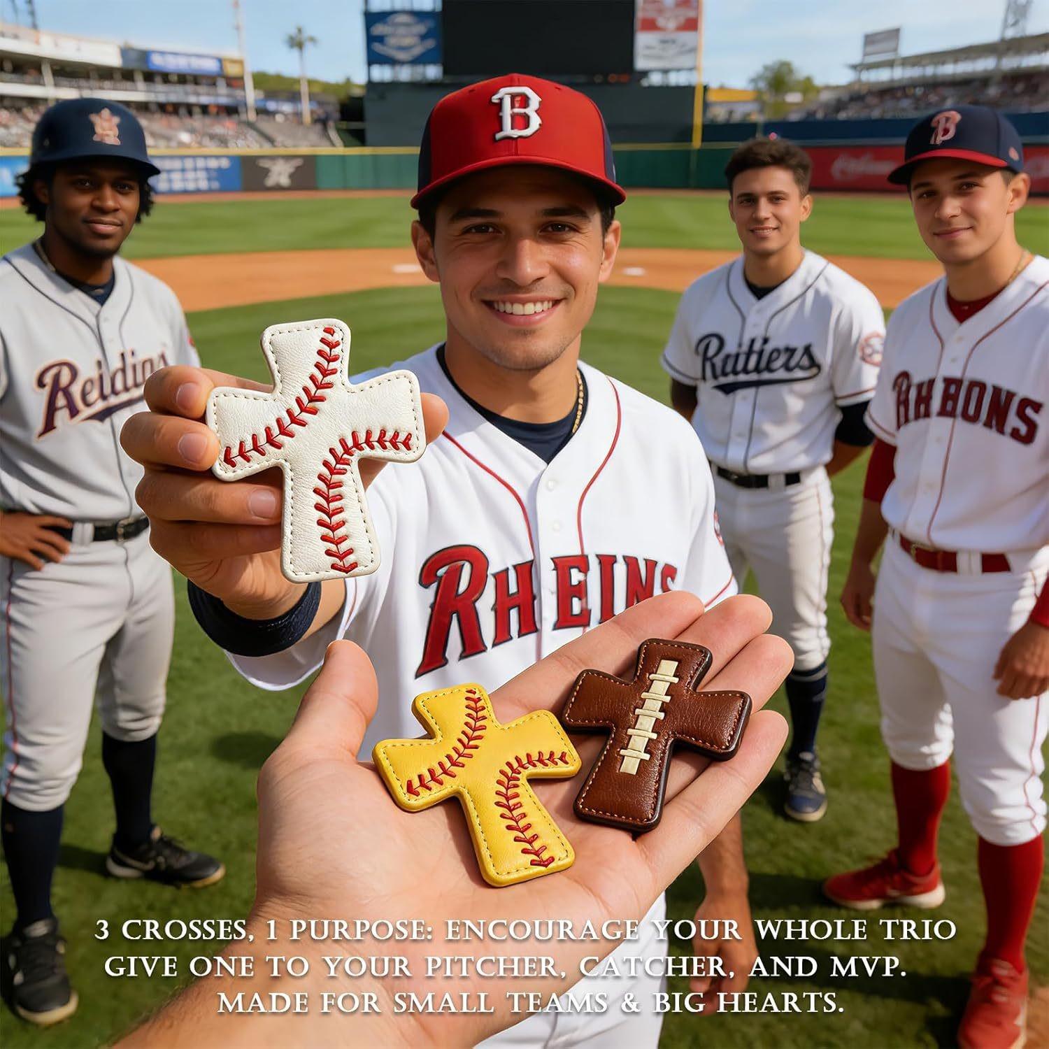 Pocket Blessing Baseball Cross Leather Encouragement Card, Faith Gift for Athletes, Inspirational Sports Souvenir