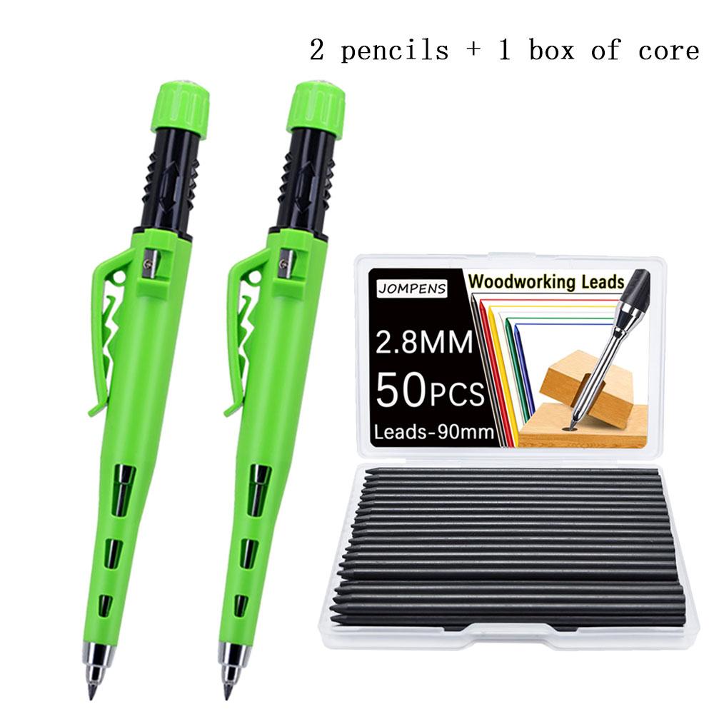 2.8mm leather grip automatic pencil, equipped with black/red replaceable refills, designed specifically for deep hole marking and drawing by carpenters and engineers (3 pens+100 refills)
