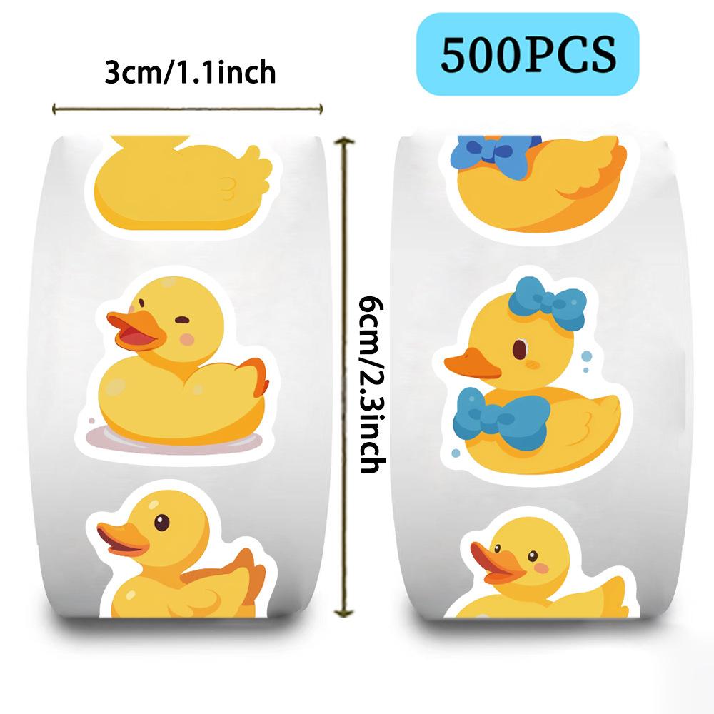 500PCS Cute Duck Stickers for Kids 10 Styles Sticker Rolls Rubber Yellow Ducks Stickers Duck Party Favors Waterproof Vinyl Stickers(500 Per Roll)