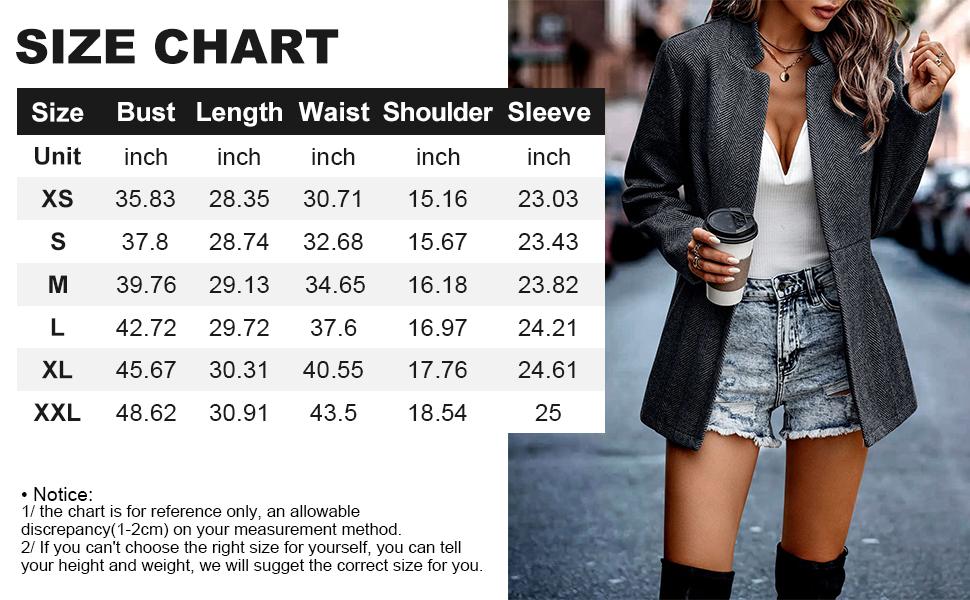 Chouyatou Lady's Fitted, Soft Plaid Open-Front Long-Sleeve Notch Lapel Blazer Jacket - Women's Tops for Casual, Business, Office Wear, Solid, Pockets, Coat, Office Work Clothes