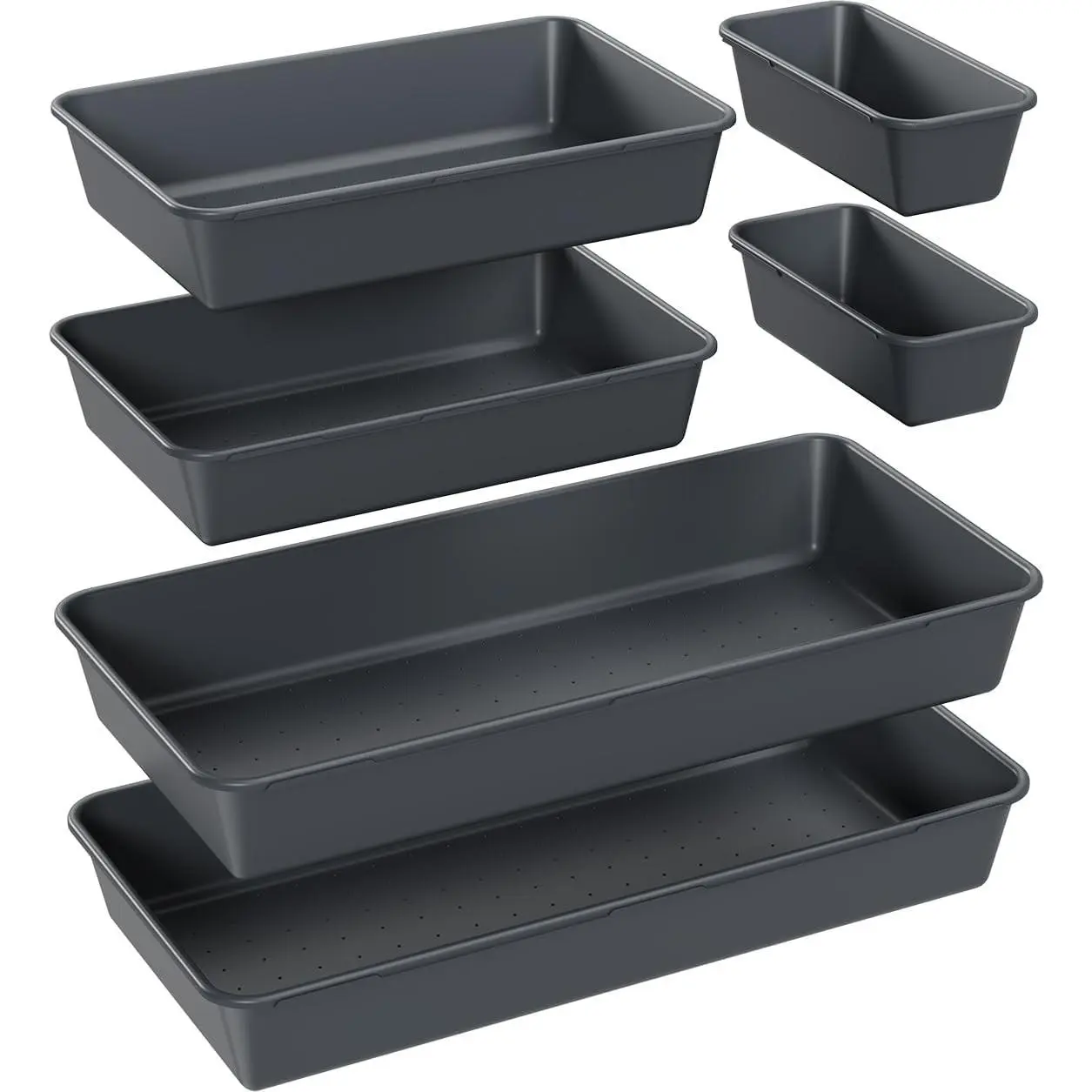 6 PCS Large Drawer Organizer, 3 Sizes Plastic Versatile Desk Drawer Organizer Trays, Kitchen Drawer Organization and Plastic Storage Bins for Makeup, Vanity, Kitchen, Utensils, Office, Bathroom