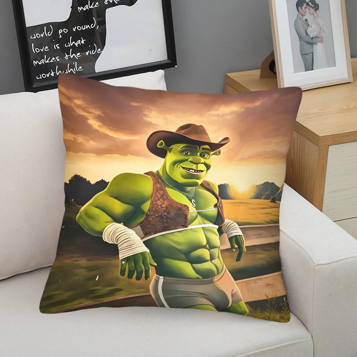 Shrek Pattern Pillow, 1 Piece Includes Pillow Core, Soft And Durable, Suitable For Children And Adults, Daily Holiday Birthday Gift, Bedroom Decoration For Bed, Sofa, Car