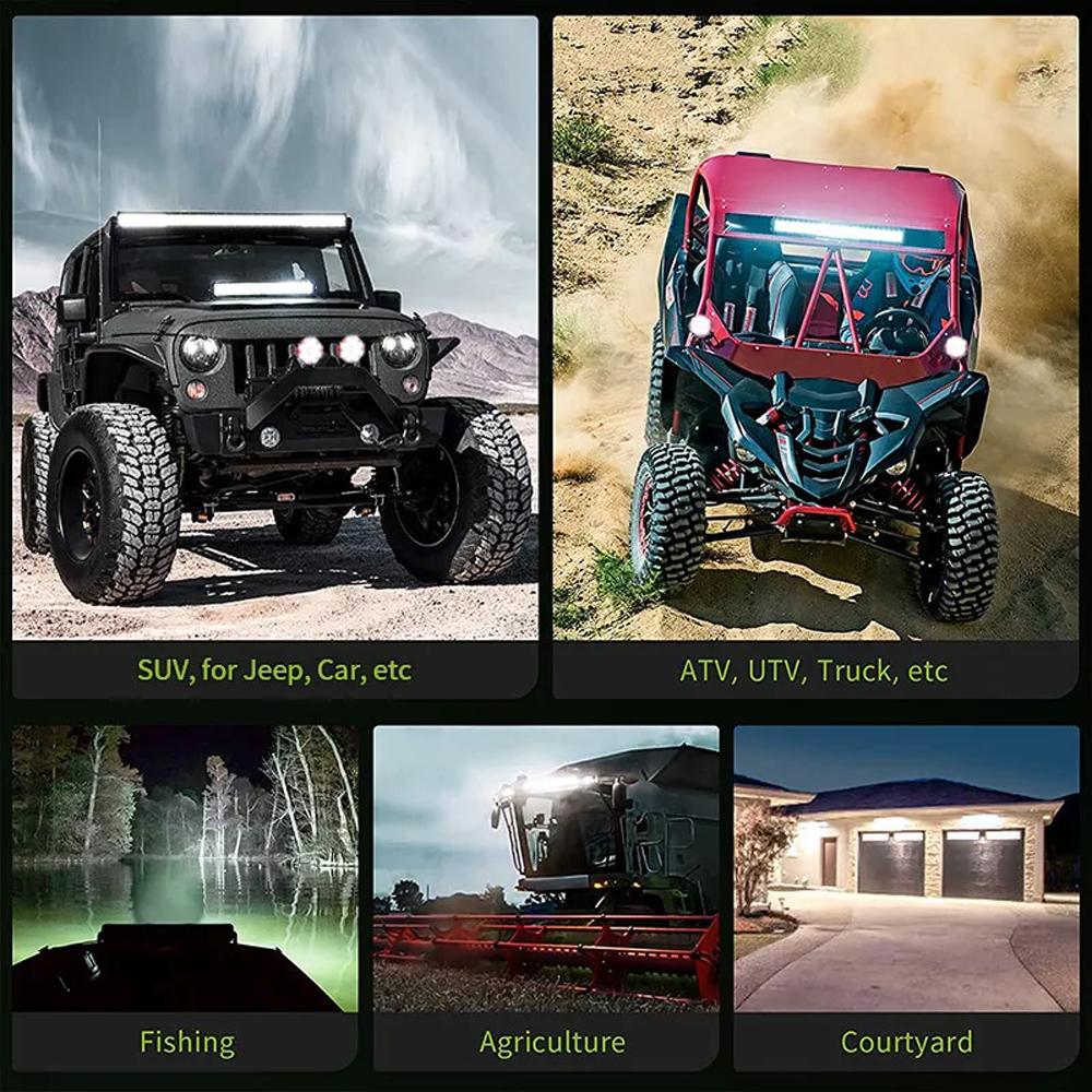 12-24V Lighting Accessories for Car LED Light Bar 2500 Lumens 2PACKS 51W 7 Inch Flood Spot Combo LED Work Light Pods Work Driving Lamp Aluminum Alloy