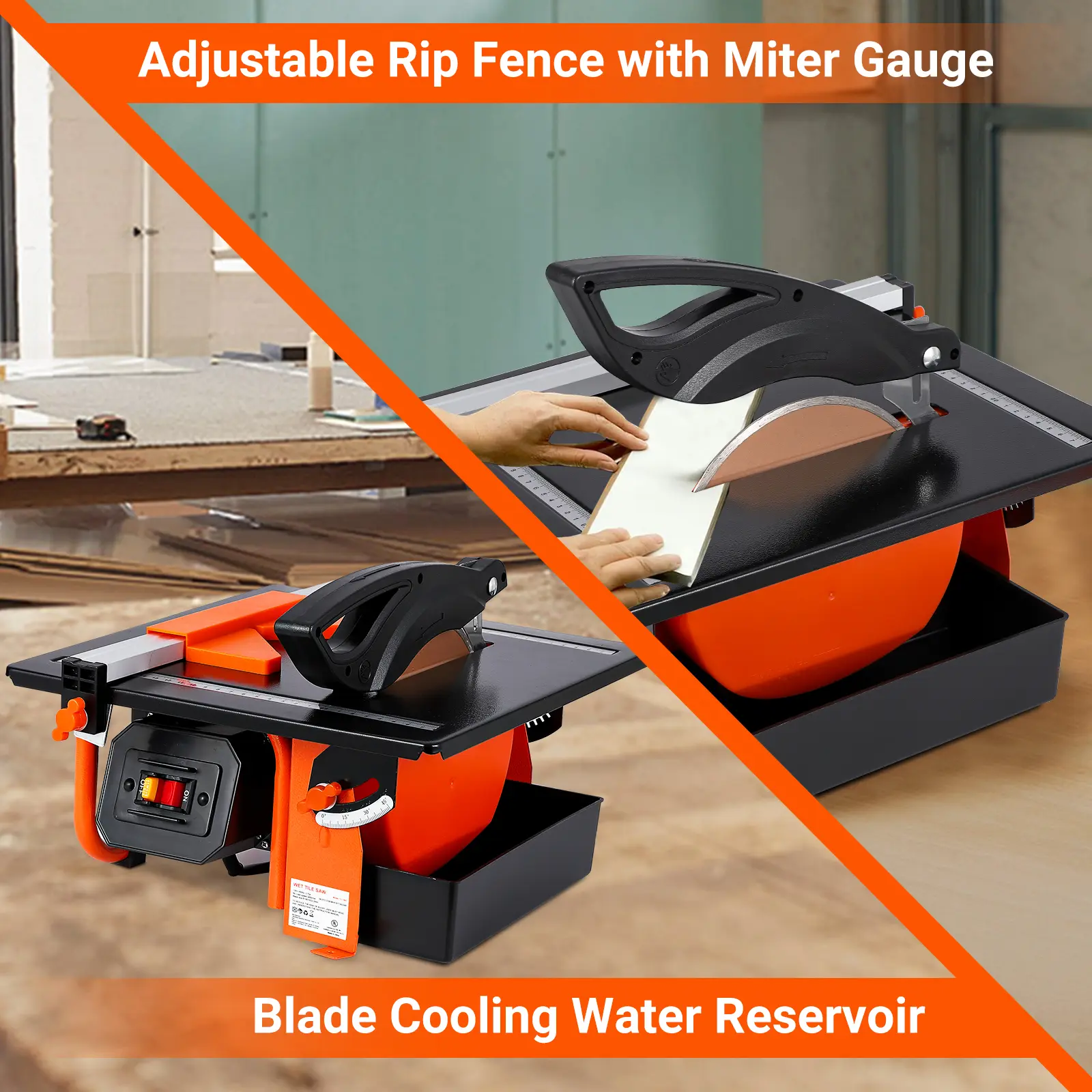 Versatile 7-Inch Wet Tile Saw for Home Projects - Pure Copper Motor - 6500 RPM - 0–45° Bevel Cuts - Built-in Water Reservoir - Ideal Table Saw for Cutting Tiles & Stones