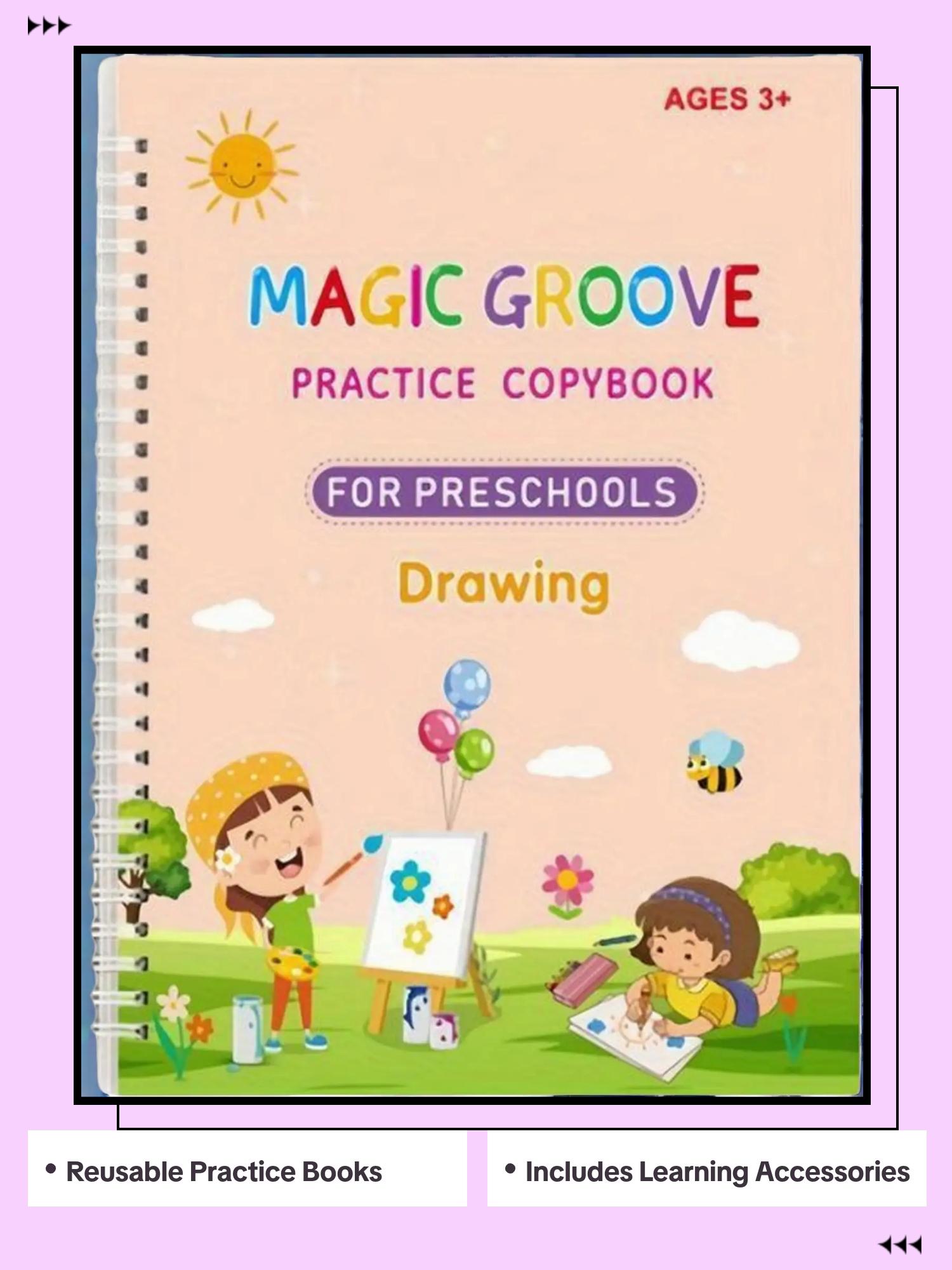 Magic Practice Scribe Book Set, 1 Set Reusable Number & Letter & Math & Drawing Practice Scribe Book with Pen & Refill & Pencil Grip, Gift for Friend Family, Learning Materials