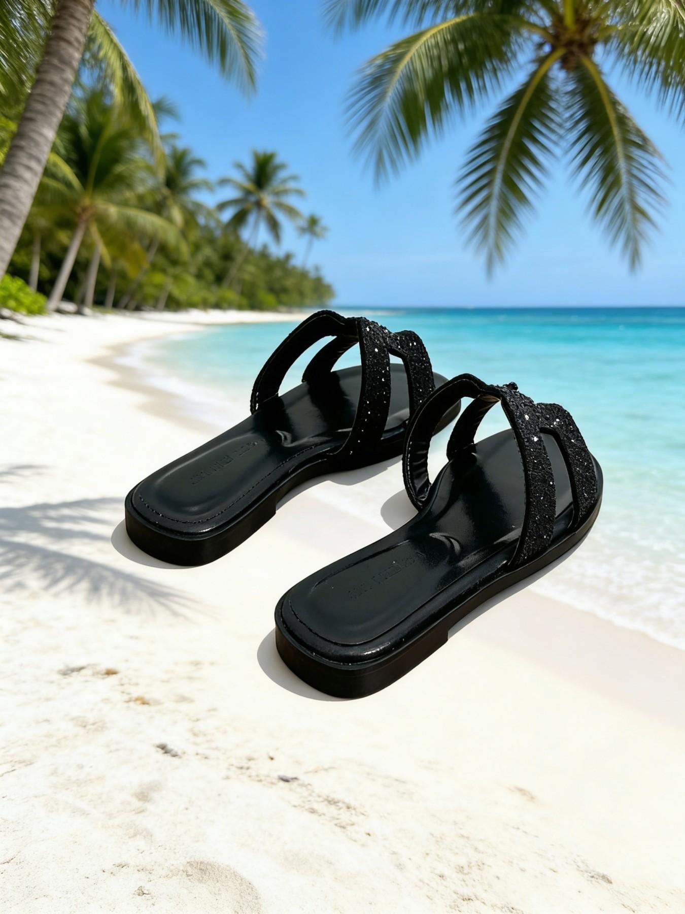 Women's Summer Fashion Sandals, 333-1 Diamond Design, Flat Sole, Textile Upper, Rubber Sole, Ideal for Beach & Travel