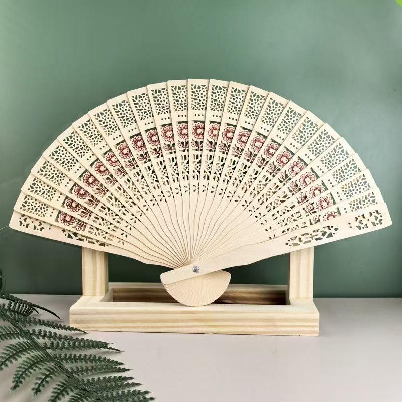 Bohemian Vintage Folding Fan, Handheld Wooden Fan, Wedding Fan, Artistic Cutout Fan, Perfect for Weddings, Parties, Gifts, Dance Performances