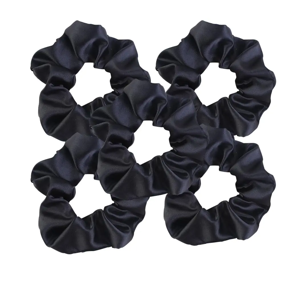 Satin Scrunchies for Women, 5 count Black Hair Ties for Girls No Crease Frizz-Free Soft Stylish Hair Accessories Gifts