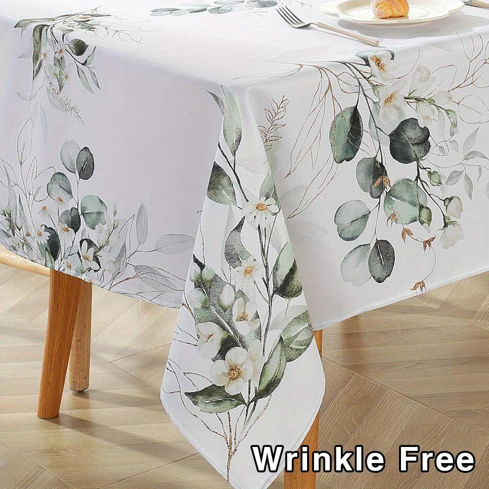 1 piece of washable rectangular tablecloth -100% polyester fiber, machine washed with green leaf and floral patterns, suitable for indoor/outdoor use, kitchen, dining, terrace, picnic decoration, naturally inspired design