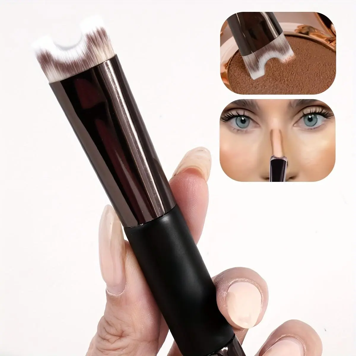 Dual-Ended Kabuki Makeup Brush for Loose Powder and Nose Contouring, Single Pack with Nylon Bristles, Beginner Friendly Wand for All Skin Types, Gift for Women, Single Item, Face Makeup