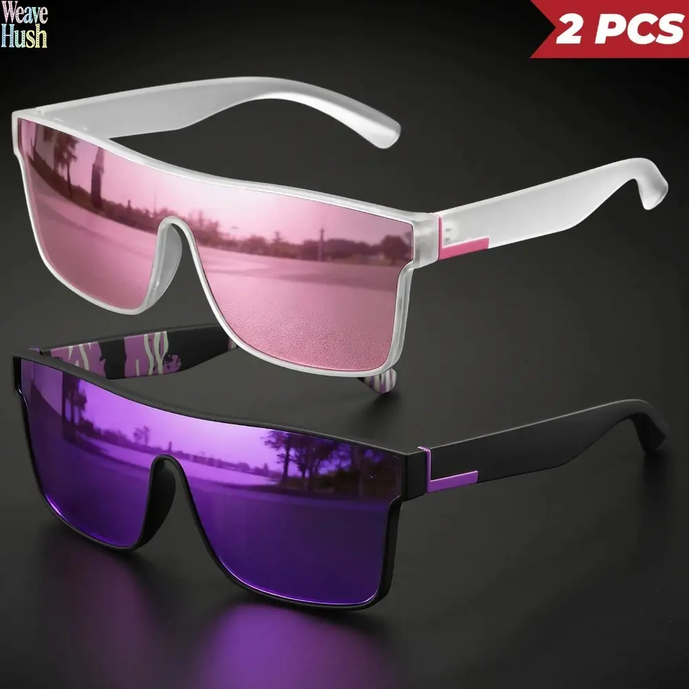 2PCS Unisex Wrap Around Sports Sunglasses, Integrated One-Piece Lens UV400 Protective Shades, Lightweight Colorful Cycling Eyewear For Driving Running Fishing Travel Outdoor Activities And Daily Sun Protection