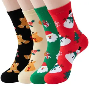 4 Pairs  Cartoon Santa Claus Women's Socks Comfortable Harajuku Fashion Animal Socks Breathable Christmas Tree Decoration Gift
