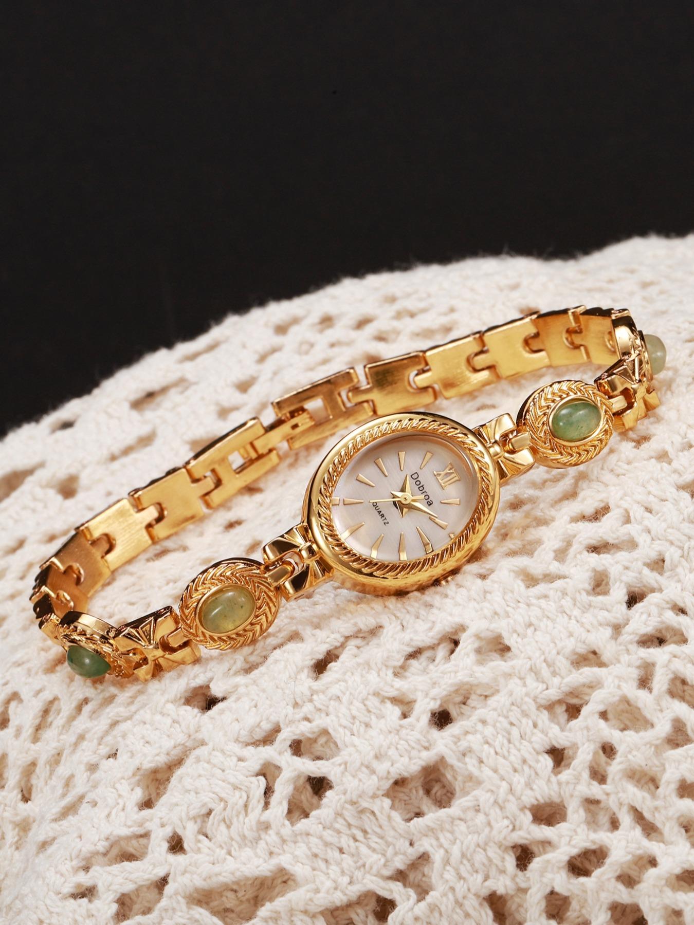 New Women's Vintage Rich East Ling Stone Chain Watch, Unique Ethnic Style, Luxury Mid-Age Decoration, Casual Analog Quartz, Round Dial Watch, Fashionable Wristwatch, Fashion Wristwatches, Casual Trendy Wristwatch, Fashionable Watches