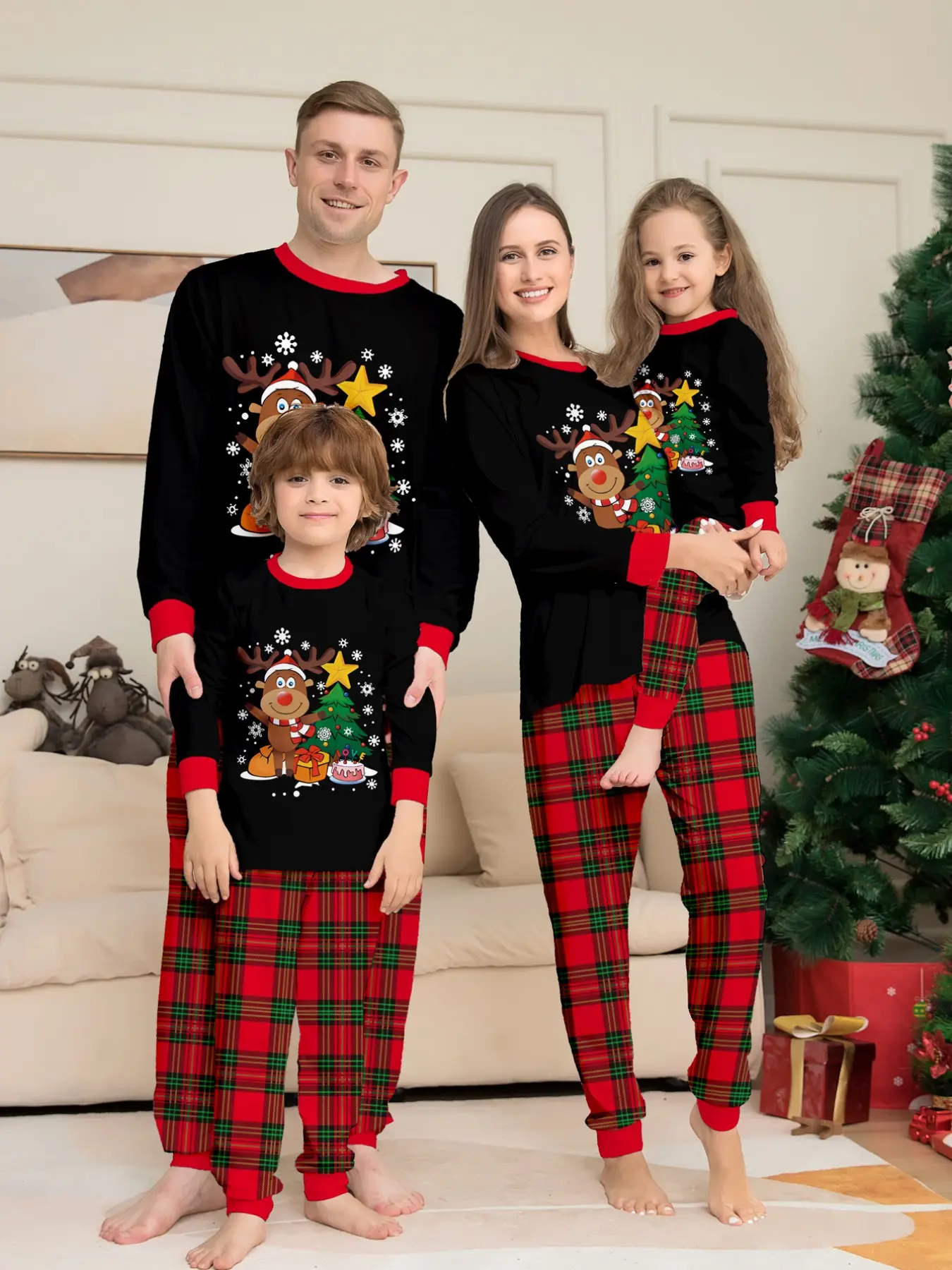 2-Piece Christmas Pajama Set, Long Sleeve and Pants, Casual Loose-Fit, Unisex Sleepwear, Family Matching, All Seasons