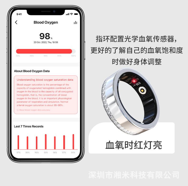 V8 diamond-encrusted couple's ring, simple stainless steel wedding ring, smart ring for heart rate, blood oxygen, and sleep monitoring