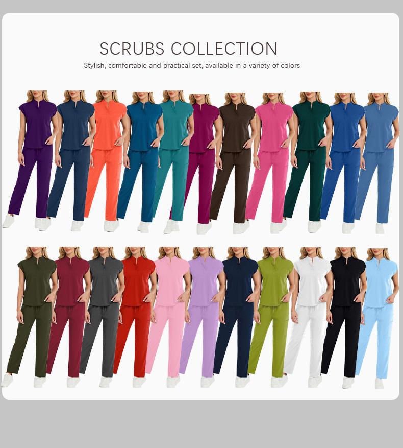 Cimmuovere Women's Solid Notched Neck Batwing Sleeve Top & Drawstring Waist Pants Two-Piece Scrub Set, Casual Cap Sleeve Top & Pocket Trousers for Summer, Women's Uniforms for Work, Medical Scrub Sets, Hospital Working Scrubs, Workwear