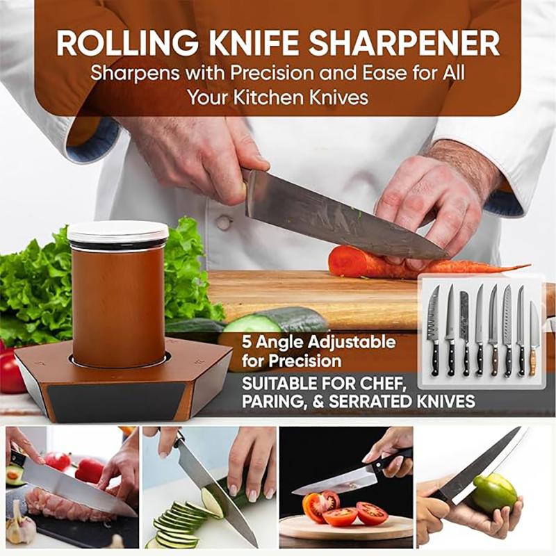 Rolling Knife Sharpener - 5 ANGLED BASE - Knife Sharpening Kit, Diamond & Magnetic Tech, Precision Engineering. Chef-Grade Knives at Home with this Knife Sharpener Tool.