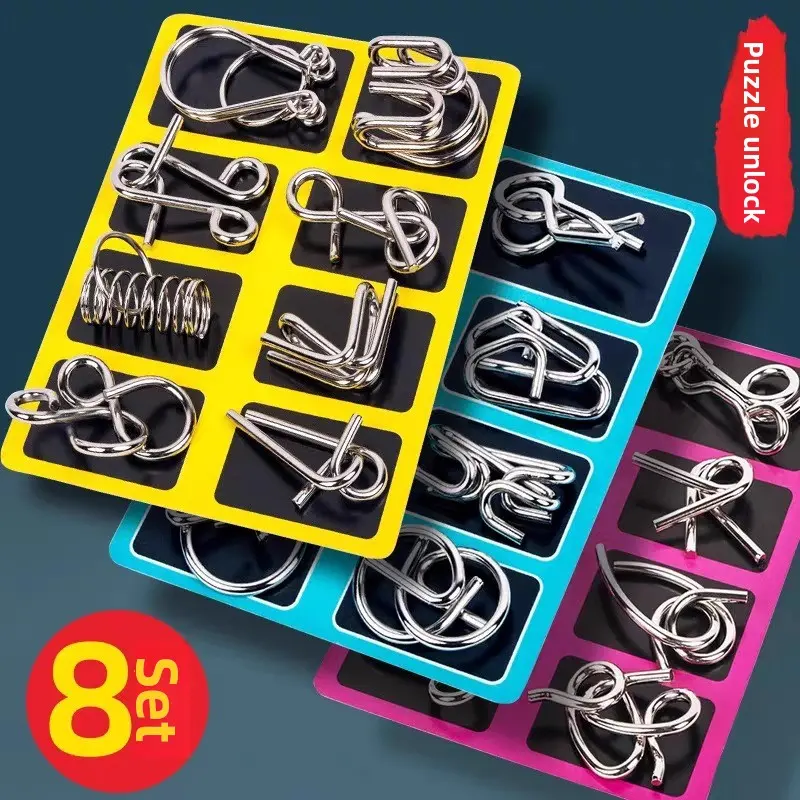 24-Piece Nine-Link Puzzle & Unlocking Ring Brain-Teaser Set for Kids, Including Luban Lock and Kongming Lock.