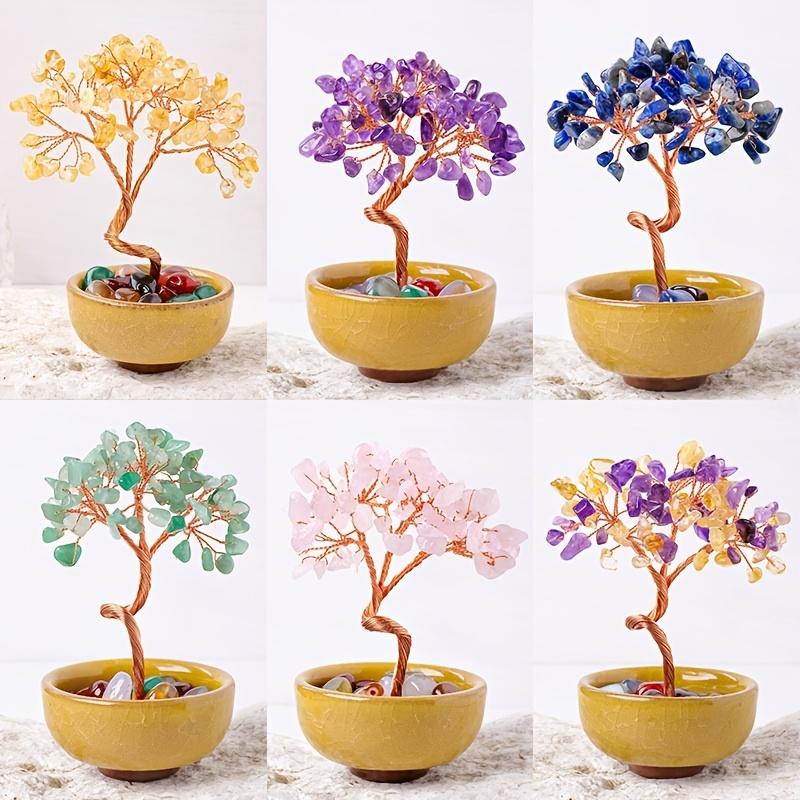 1 Piece Natural Crystal Pebble Treasure Pot Tea Cup Base Crystal Tree Citrine Money Tree Home Ornament Craft Artificial Wealth Tree