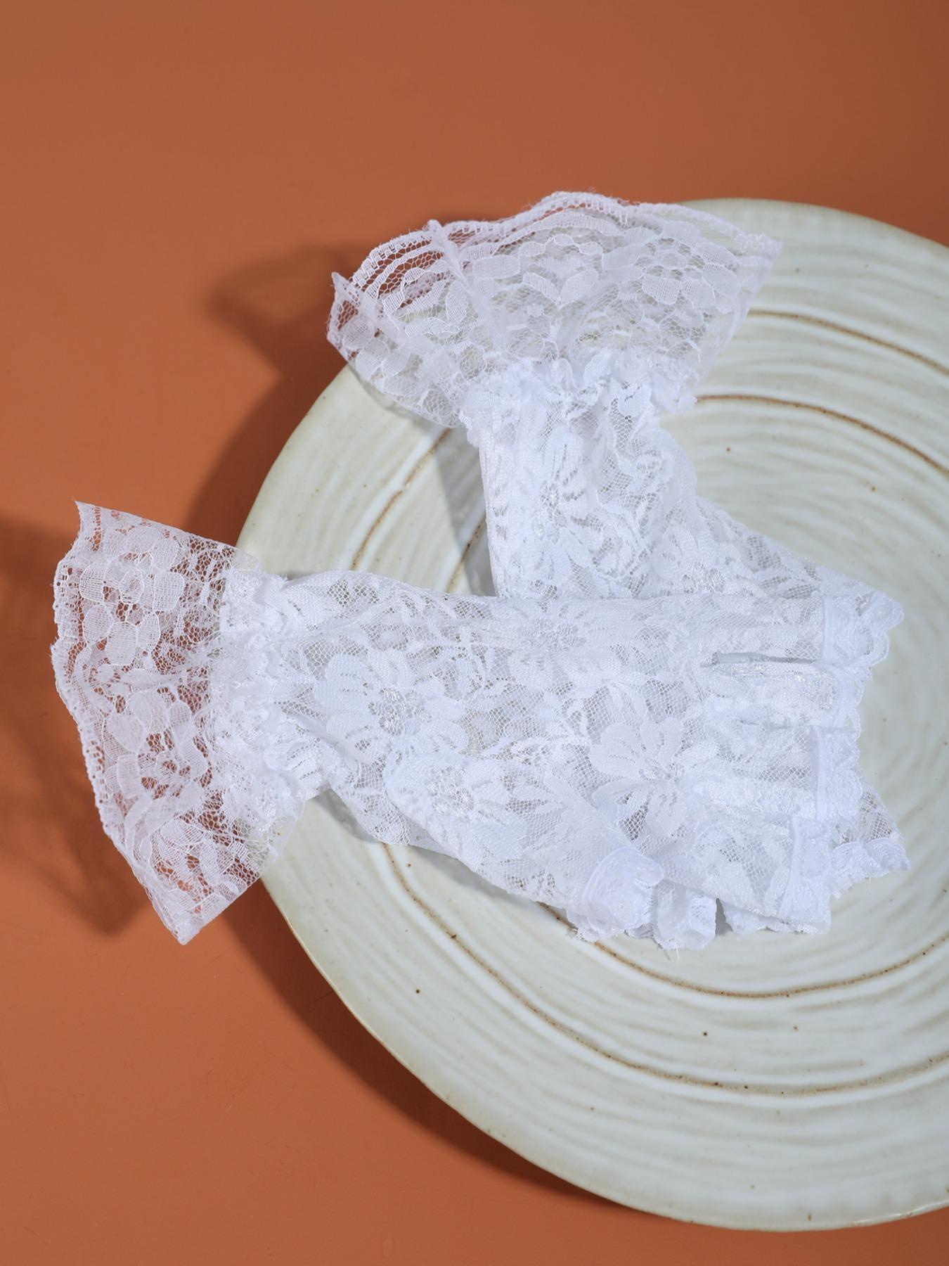 Women's Lace Fingerless Gloves, Elegant Vintage Floral Lace Ballroom Gloves, Tea Party Costume Gloves, Thin Sheer Wrist Gloves