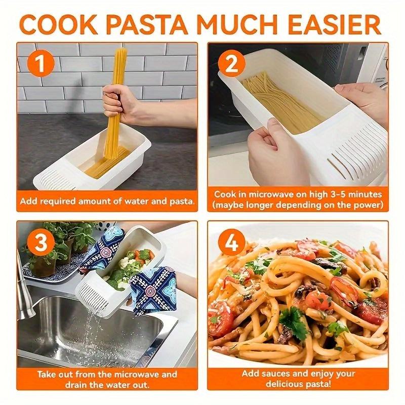 Microwave Pasta Cooker 4-Person Set, No Boiling Water Needed, Non-Stick Design, Easy Clean, Durable Food-Grade Plastic, Space-Saving Kitchen Tool