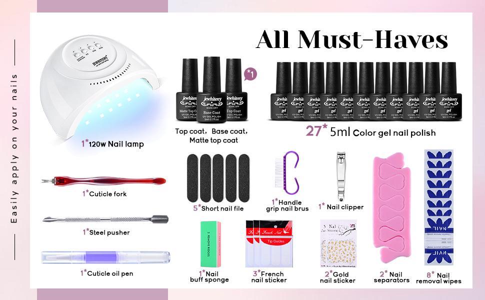 JEWHITENY 27 Colors Gel Nail Polish Kit with U V Light, 120W U V LED Nail Dryer Lamp Curing Gel Nail Polish Set Popular Gel Nail Polish Set DIY at Home, Nail Manicure Tools Matte Gift