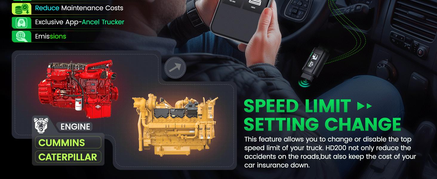 ANCEL HD200 Bluetooth Heavy Duty Truck Scanner, Speed Limit Reset Tool for Cummins & Caterpillar Engines Diesel Diagnostic Tool, All System 2 In 1 HDOBD & OBD2 Truck & Car Code Reader, Lifetime Free Updates, Auto Automotive Vehicle Repair  Tool