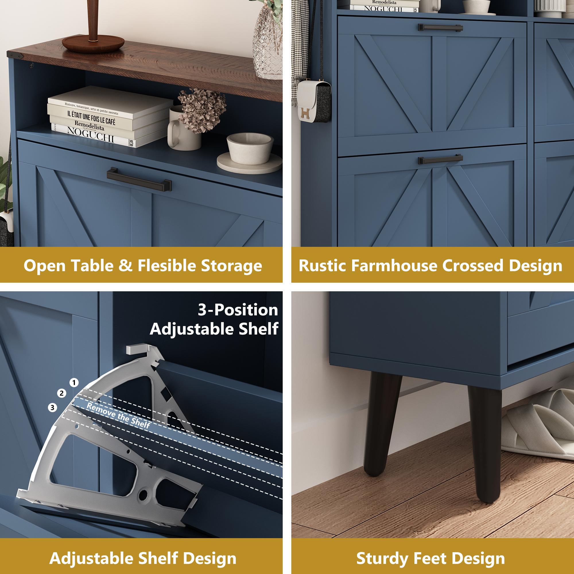 PieDle Furniture Shoe Storage Cabinet,Farmhouse Shoe Organizer with 2-4 Flip Drawers & Barn Door Design,Freestanding Hidden Slim Narrow Shoe Rack Cabinet with Open Storage for Entryway, Foyer,Hallway