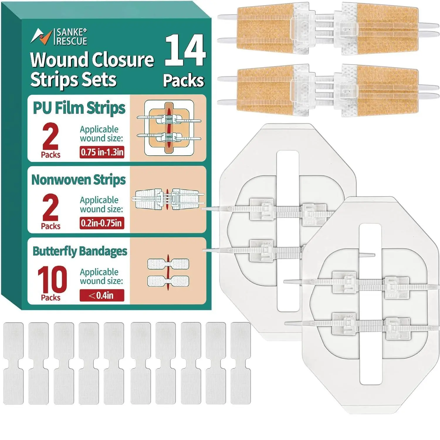 28pcs Zipper Wound Closure Kit, Stitchless Fabric Bandaids, Emergency Laceration Repair Strips, First Aid Rescue Strip-Shape Skin Repair Bands (Sports & Outdoor Camping Hiking Safety Survival Gear), Medical Supplies