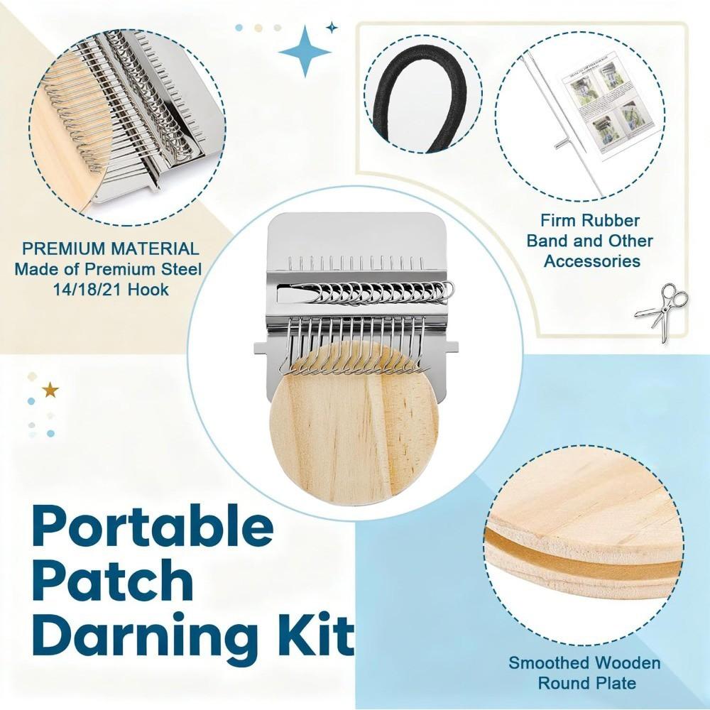 Knit Patch Kit Patchmaker 2.0, Portable Darning Loom for Beginners, Hole Repair on Socks, Clothes & Jeans, Quick Sewing Repair, Sewing Supplies Crafts, Needle Crafts Kit