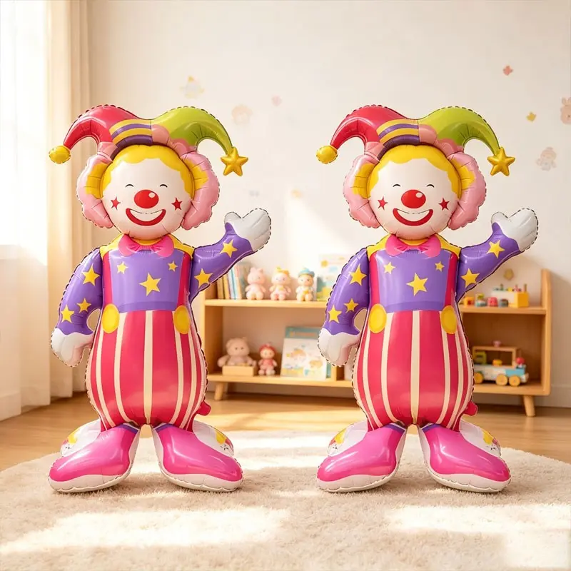2/3 pcs vertical cartoon clown foil balloons, colorful，Suitable for birthday parties, circus-themed events,carnival fair decorations，Kindergarten holiday activities，Outdoor Party Dessert Table Decoration，Children's Bedroom Decoration，A playful image