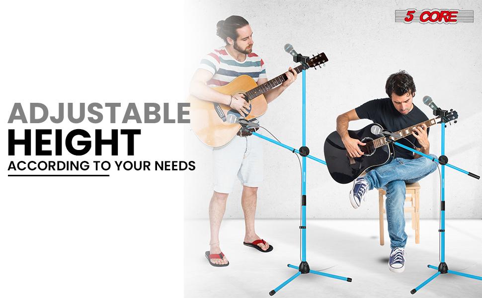 Mic Stand 2Pcs Floor Height Adjustable Tripod Microphone Stands w Telescoping Boom Arm