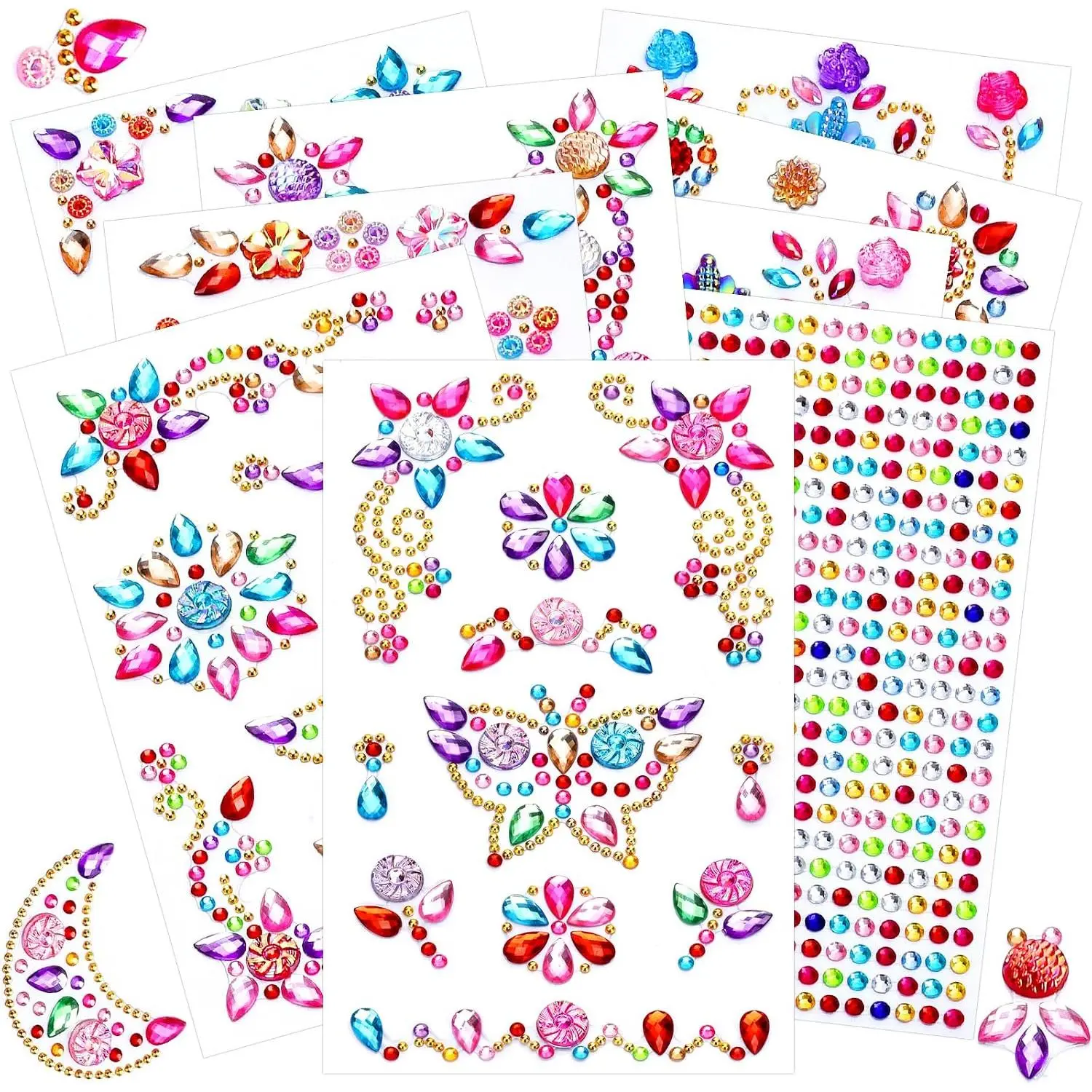 9 Sheets  Stickers Jewels for Crafts,  Glitter Self Adhesive Rhinestones Jewel Stickers, for Scrapbooking,  Eye  Makeup, DIY Decoration Butterfly Moon Heart