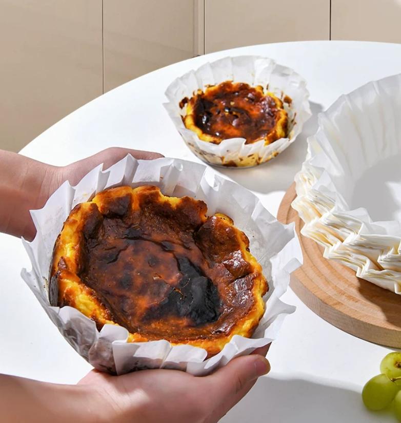 50pc Non-Stick Baking Paper for Basque Cheesecake, 4/6/8 Inch No-Fold Parchment Papers, Heat-Resistant Muffin Cups, Essential Kitchen Tool