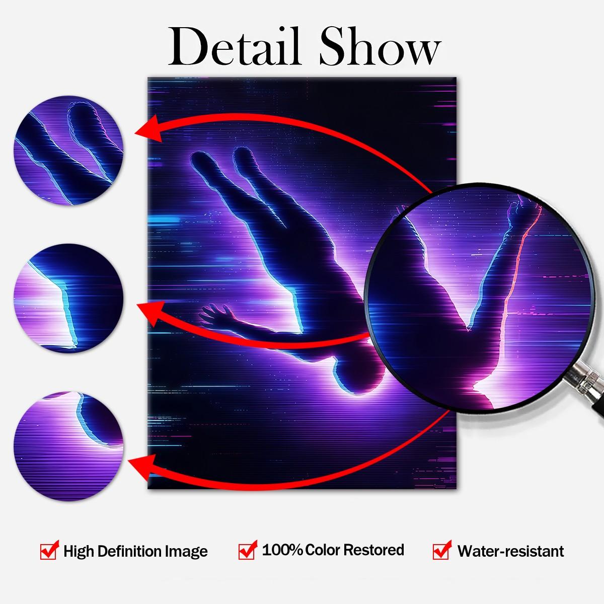 Wooden Frame Canvas Poster, Cyber Neon Art, Modern Living Room Decor, Waterproof, Suitable for Bedroom, Hallway, Wall Art