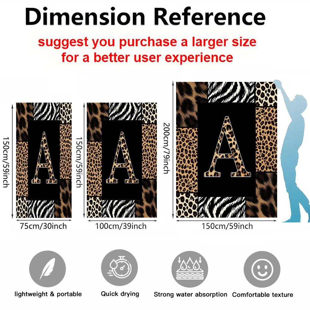 Boho Animal Print Letter Sand-Free Beach Towel, for Beach, SPA, Hot Spring, Pool, Picnic, Camping, Fitness & Yoga, Chair Cover, Water Absorbent, Quick-Dry & Portable, Ideal Housewarming Christmas Birthday Gifts