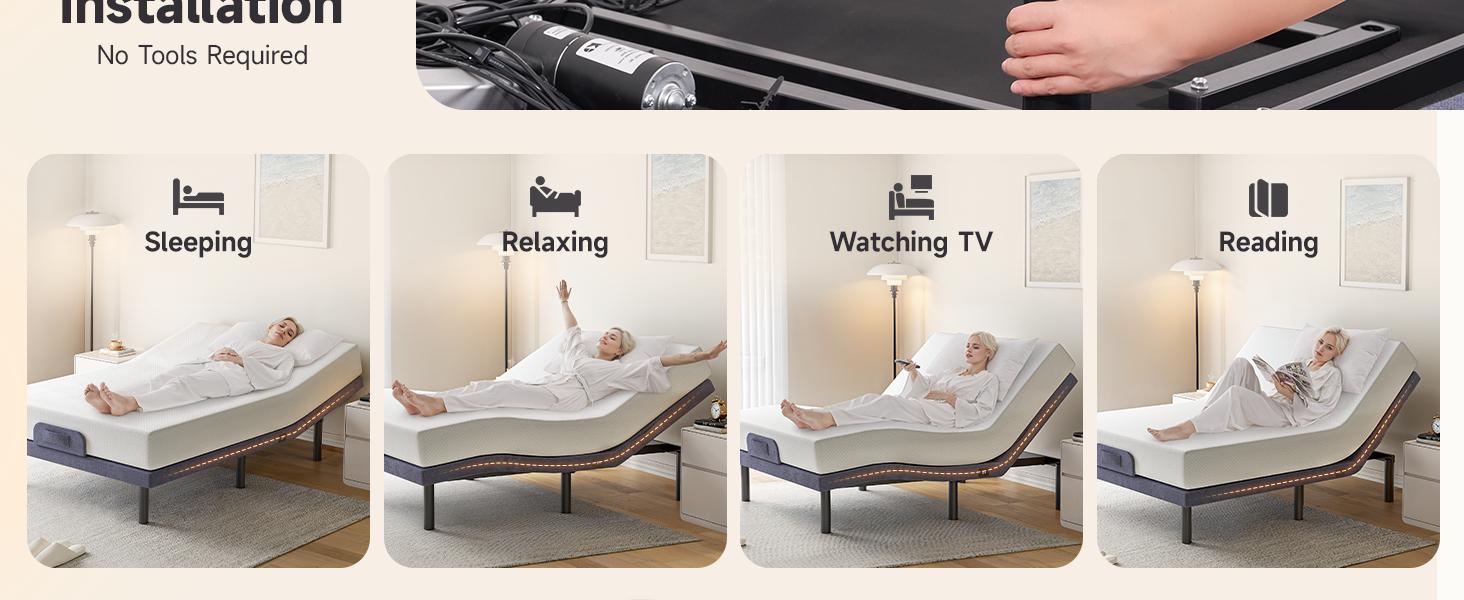 ONBRILL Twin/Queen Adjustable Bed Frame with Wireless Remote, Electric Bed Base w/3 Massage Modes, Zero Gravity Bed, Head and Foot Incline, 3 Mins Fast Assembly, 2 USB Ports, Memory Pre-Sets, Anti-Snore ONBRILL Twin/Queen Adjustable Bed Frame with Wireless Remote, Electric Bed Base w/3 Massage Modes, Zero Gravity Bed, Head and Foot Incline, 3 Mins Fast Assembly, 2 USB Ports, Memory Pre-Sets, Anti-Snore