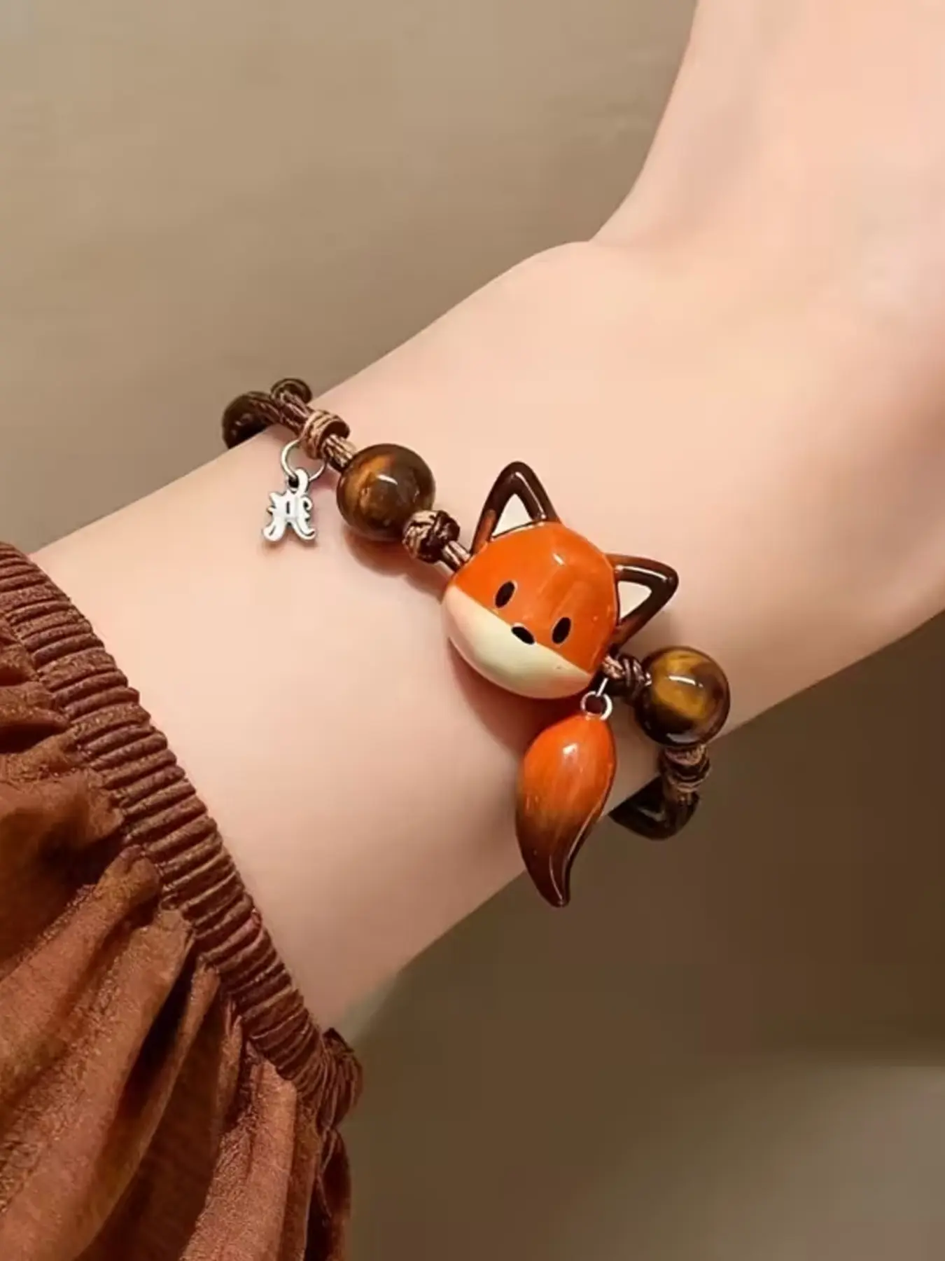 Charming Hippie Fox Pendant Bracelet, Y2K Retro Design, Adjustable Cord, Trendy Everyday Wear, Party, Gift, Travel Jewelry for Women